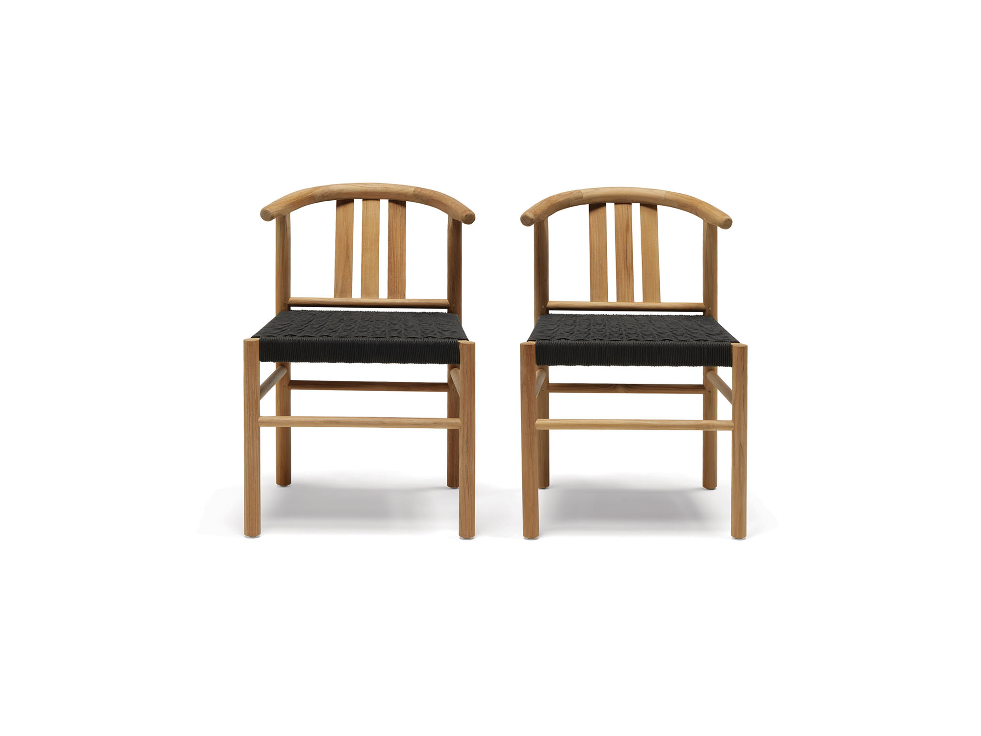 Front view of two outdoor dining chairs